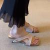 Special Heel Slippers Women's Summer New Square Toe Open Toe Metal Cover Toe Cutout Non-Slip Flip Flops