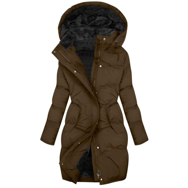 Warm Womens Cotton Jacket Long Sleeve Hooded Zipper Coat Solid Color Fashion Down Jacket