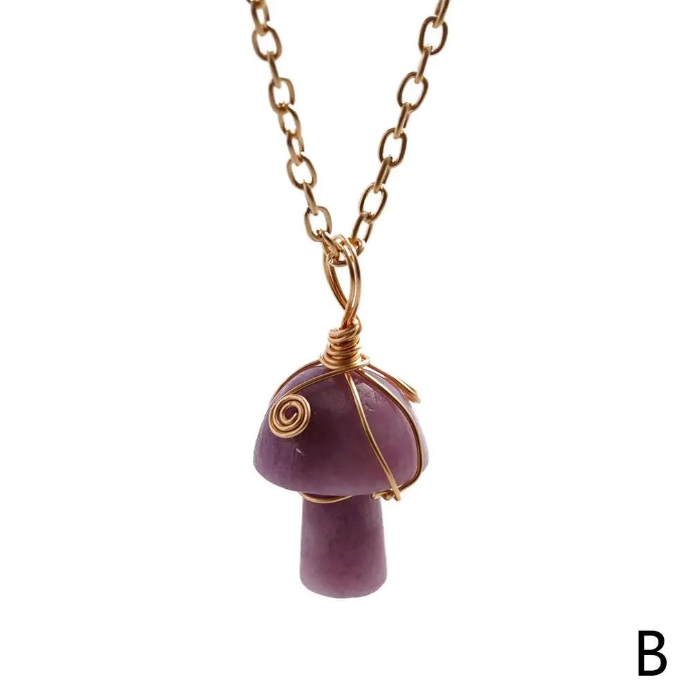Natural Stone Crystal Mushroom Shape Pendant Fashion Reiki Design Gemstones 20mm Accessory Necklace Jewelry Healing DIY Bra
