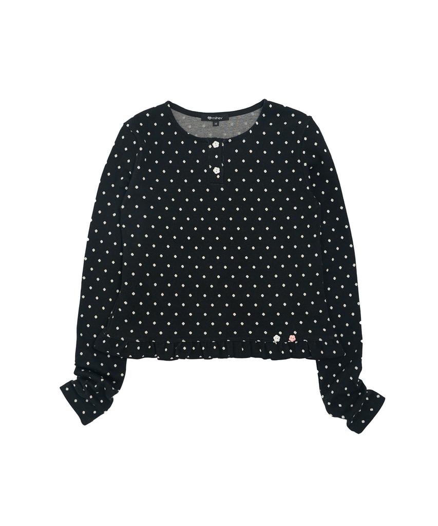 Mihebeu Polka Dot Frill Long Sleeve Black