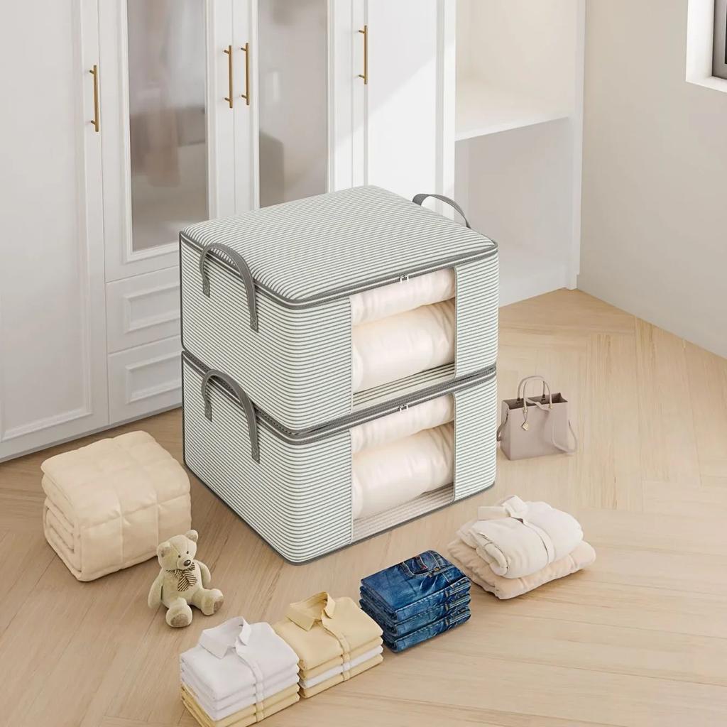 Storage Bag Window Striped Zipper Quilt Bag Large Capacity Home Storage Clothes Quilt Packing Moving