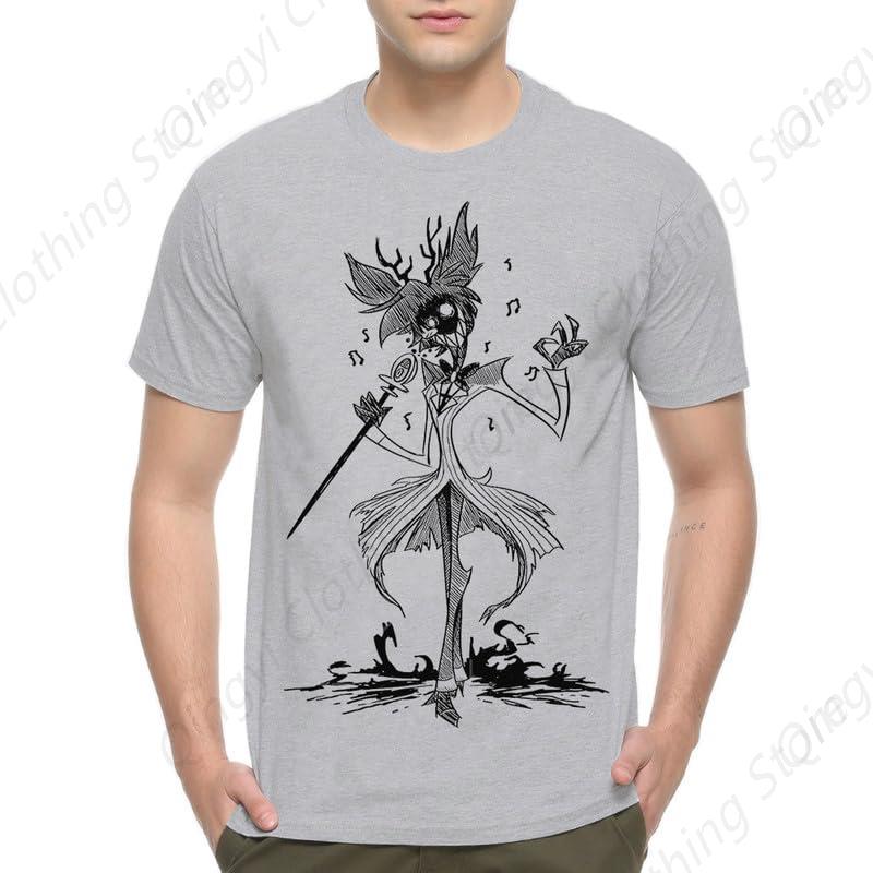 

Футболка с рисунком Аластор, белая, напечатанная, из чистого хлопка, мужская футболка XXXXXL серый