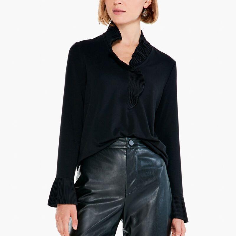 

Modal Pullover Long sleeve Shirts Elegant Pleat Lotus Collar Bell Sleeve European and American Plus size Women 25 Spring and Summer All-Matching