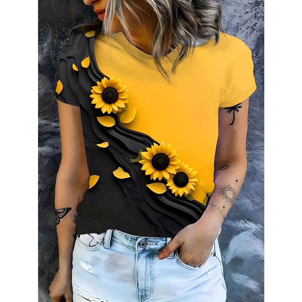 Summer Women's Casual Round Neck Short Sleeved T-shirt Creative Animals 3D Printing Fashionable Comfortable Breathable Loose Sports Versatile T-shirt