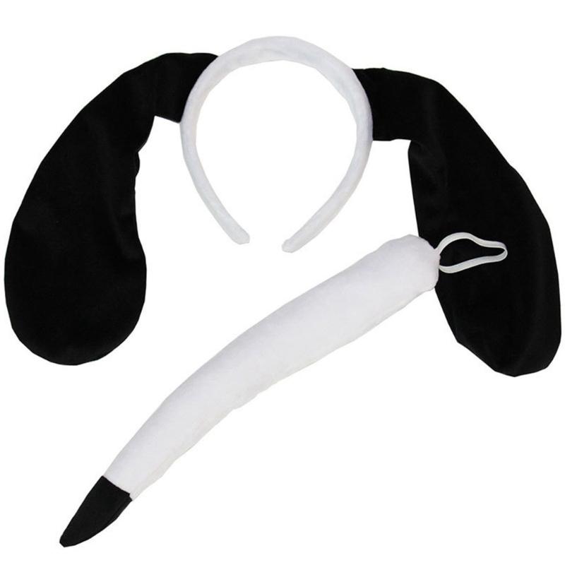 Akcesoria do Kostiumu Psa Opaska na Głowę z Uszami Psa Nos Ogon Mucha Rękawiczki i Spódniczka, Dziecięcy Kostium Zwierzęcia na Halloween