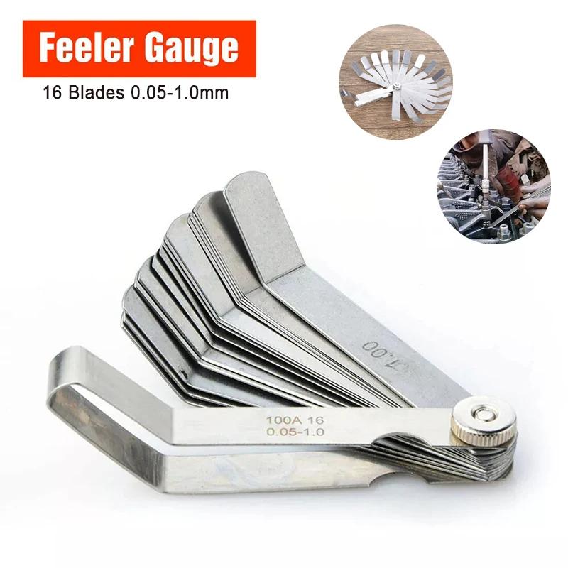 16 Blades Metric Feeler Gauge 0.05-1.0mm Curved Valve Offset Meansurement Tool for Spark Plug Gap Valve Tappets