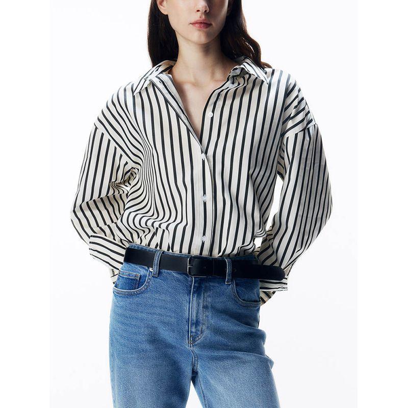 Summer New Women clothes Loose Fashion Simple and Comfortable Lapel Stripe Long sleeve Shirts Top 1265984