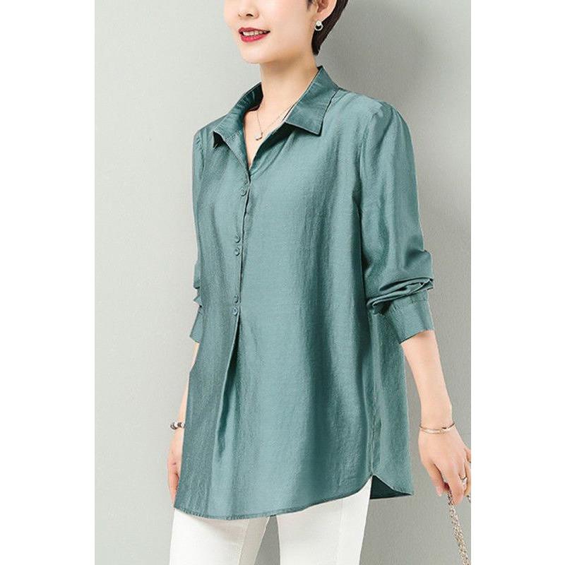 

Casual Long-sleeved Shirts for Women Loose Casual Western-style Shirts for Women Mid-length Autumn New Button Tops L синій