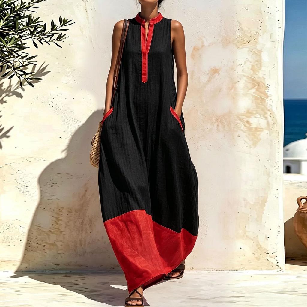 Women's Casual Vintage Sleeveless Color Dress for Everyday Wear