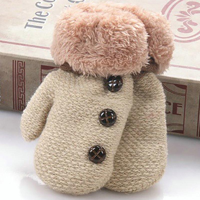 Winter Baby Gloves With Rope Warm Thick Plus Velvet Mittens for Toddler Boys Girls Soft Kids Full Finger Ski Gloves Guantes