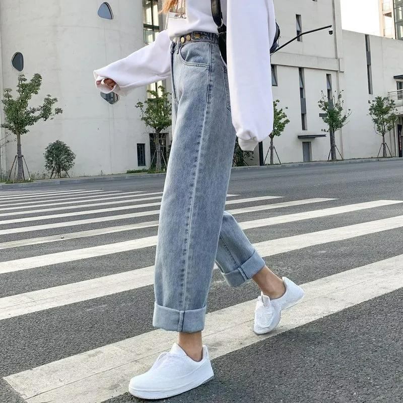 Plus Velvet Thick Jeans for Autumn and Winter, High Waist, Thin Girls, Loose, Straight, All-match, Mopping The Floor