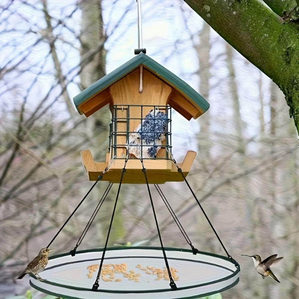 Mangeoire à oiseaux suspendue pliable Collecteur de nourriture pour oiseaux anti-renversement Alimentation des oiseaux en extérieur