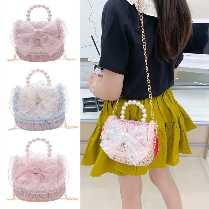 Xiaoxiangfeng Bow Lace Bag Pearl Handheld With Durable Material For Toddlers