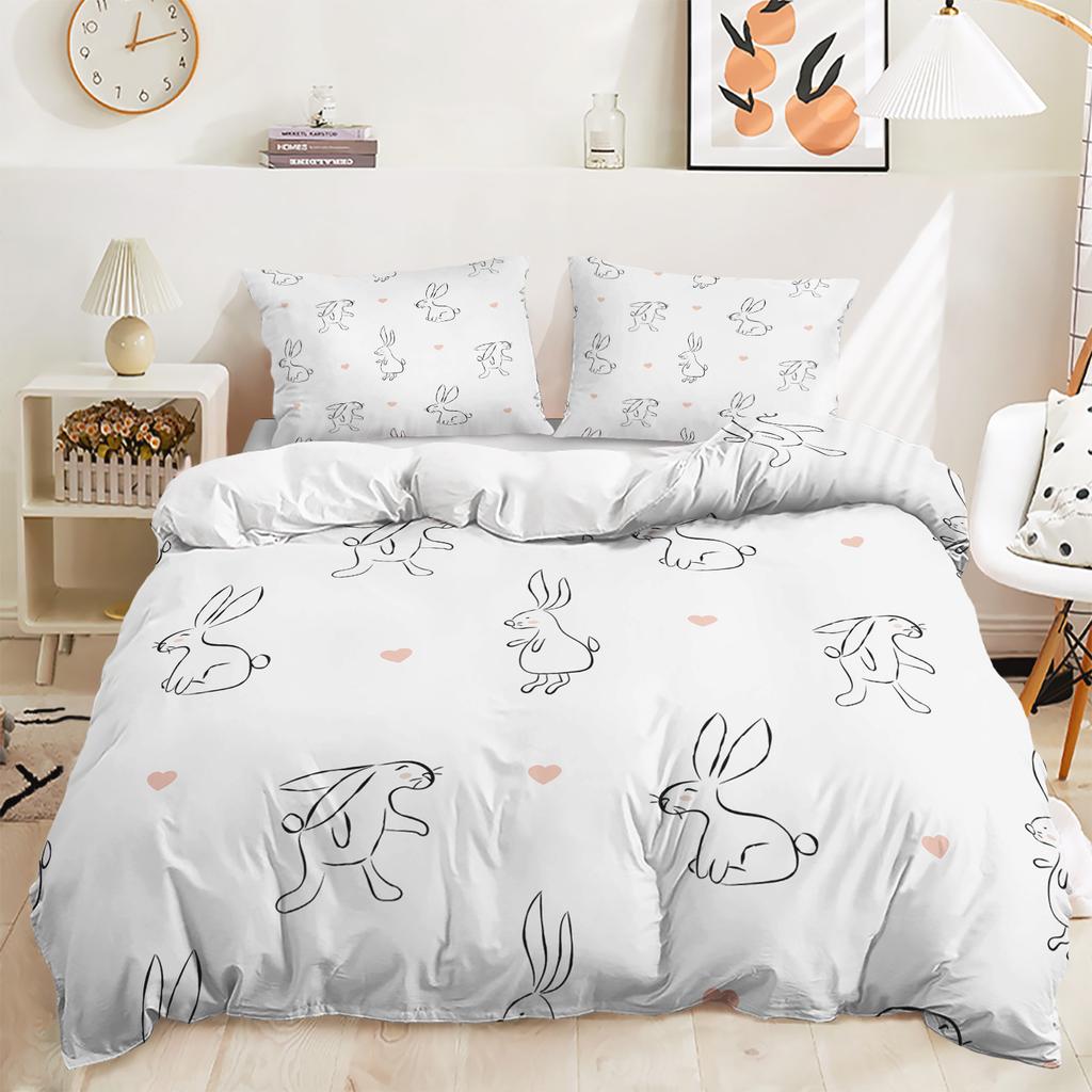 Three-Piece Bunny Cartoon Children'S Quilt Cover Digital Printing Kit Bedding
