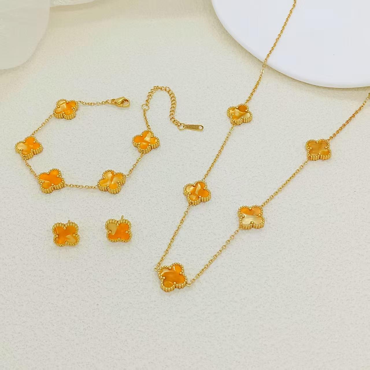 

3 шт. Набор Клевер на удачу 13 мм Ювелирные украшения Браслет Универсальное модное колье Серьги Набор из 3 предметов necklace+bracelet+earring