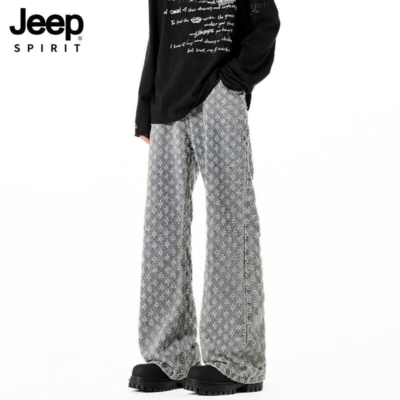 Джинсы JEEP SPIRIT мужские, жаккардовые с буквами, узкие, слегка расклешенные M