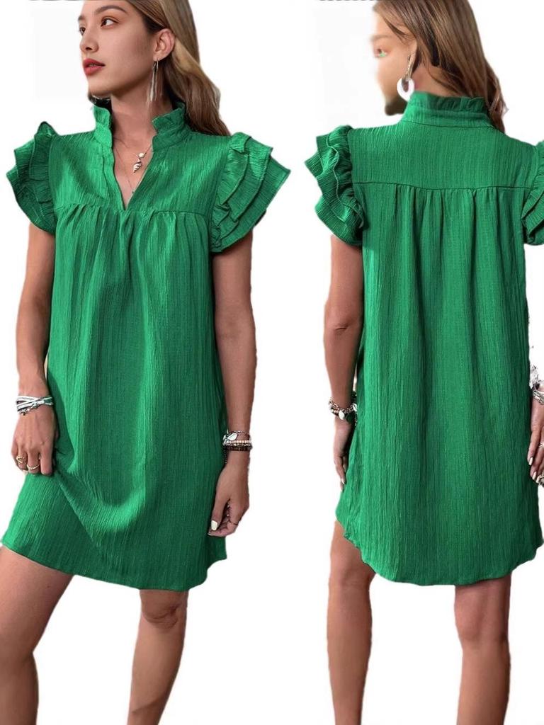 European & American Women's 2026 Summer Ruffle Sleeve V-neck Dress