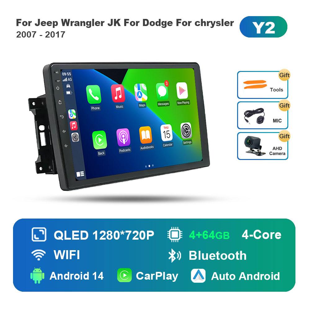 for Jeep Wrangler JK For Dodge For chrysler 2007 - 2017 Car Radio Multimedia Player Android 14 BT 4G DSP Stereo WiFi Auto Tools