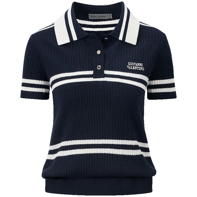 

Giovanni Valentino Women s Slim Fit Wool Blend Polo Knit T-Shirt L