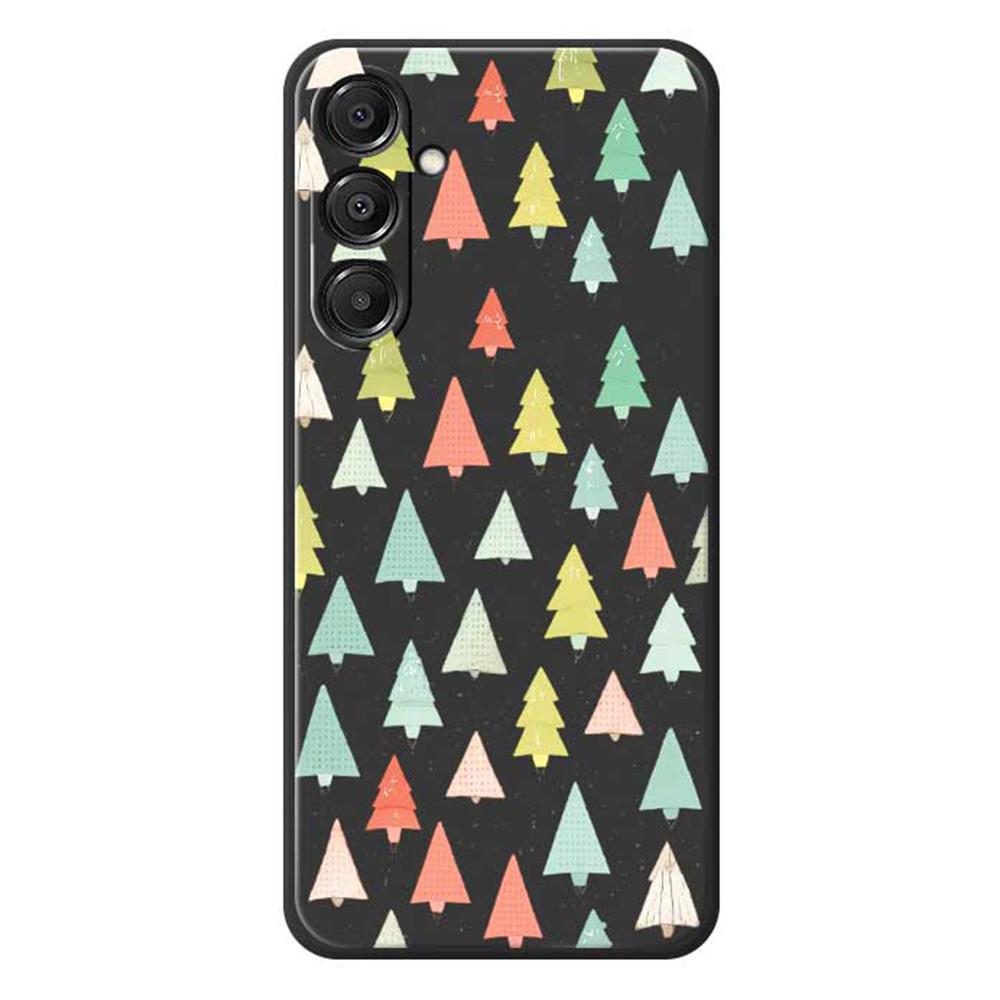 

For Samsung Galaxy A16 5G/4G Case Colorful Trees Pattern Printing Straight Edge TPU Phone Back Cover Black
