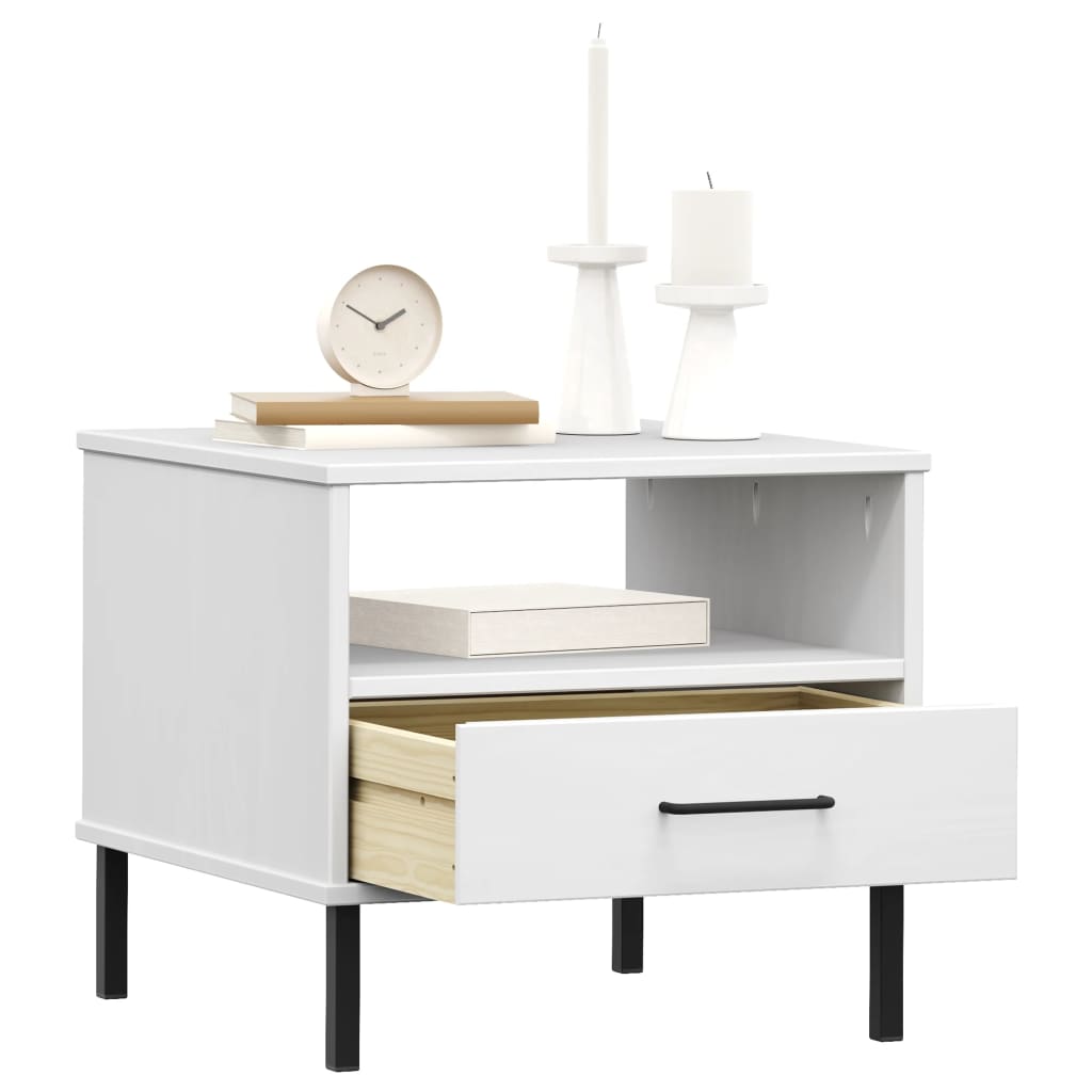 OSLO Nightstand with Metal Legs White Solid Pine Wood
