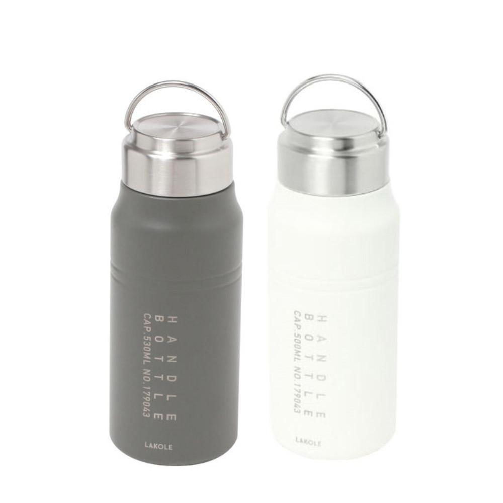 LAKOLE Vacuum Bottle with Handle 530ml Charcoal White