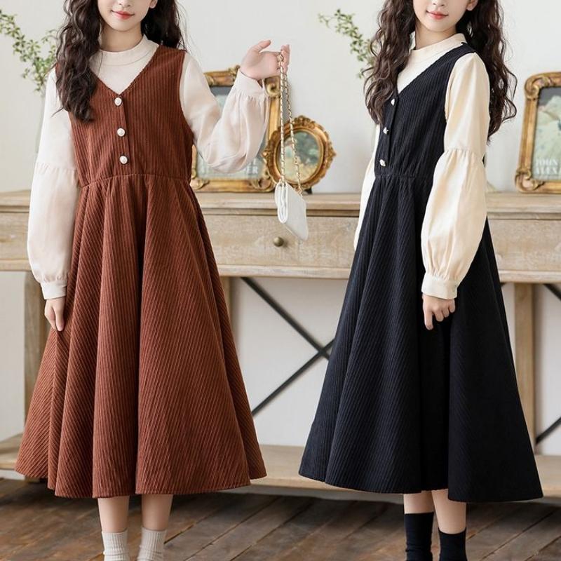 Mädchen Modisches Zweiteiler-Kleid Herbst/Winter Kinder Minimalistisches Kleid