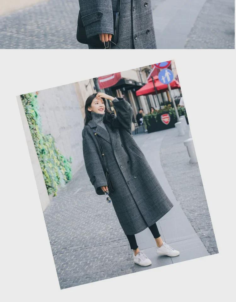 Women's Plaid Wool Coat, Padded Mid-Length Loose Korean Style for Winter 2025.