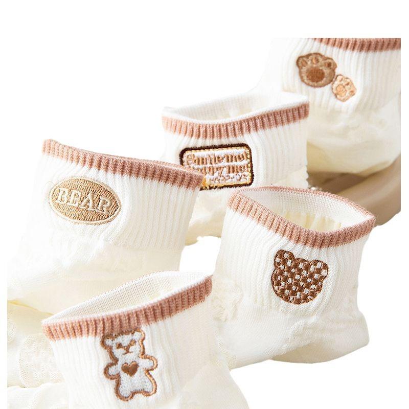 Female Spring and Summer Thin Cartoon Lovely Breathable Deodorant Low White Socks