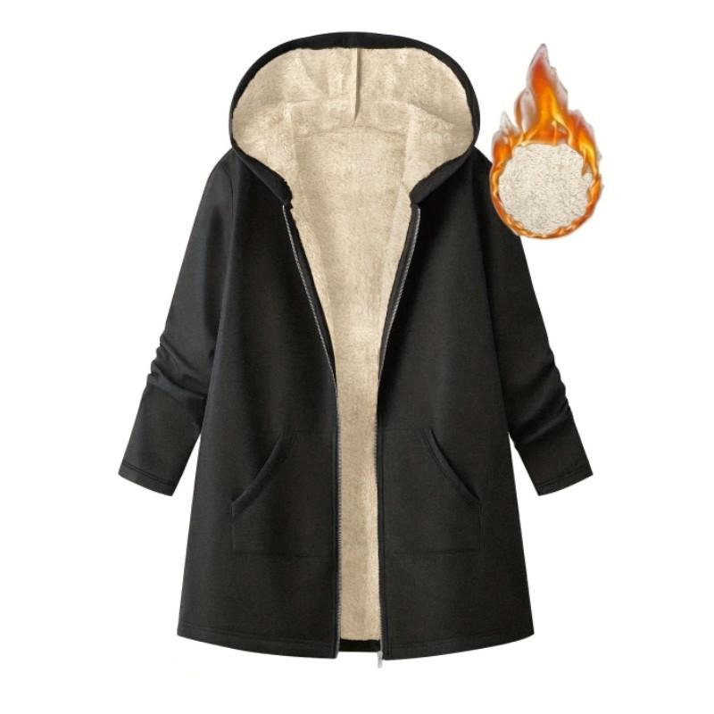 Women s Fall/Winter Mid-Length Hooded Jacket: Solid-Color, Fleece-Lined, Elegant Commuter Jacket XL