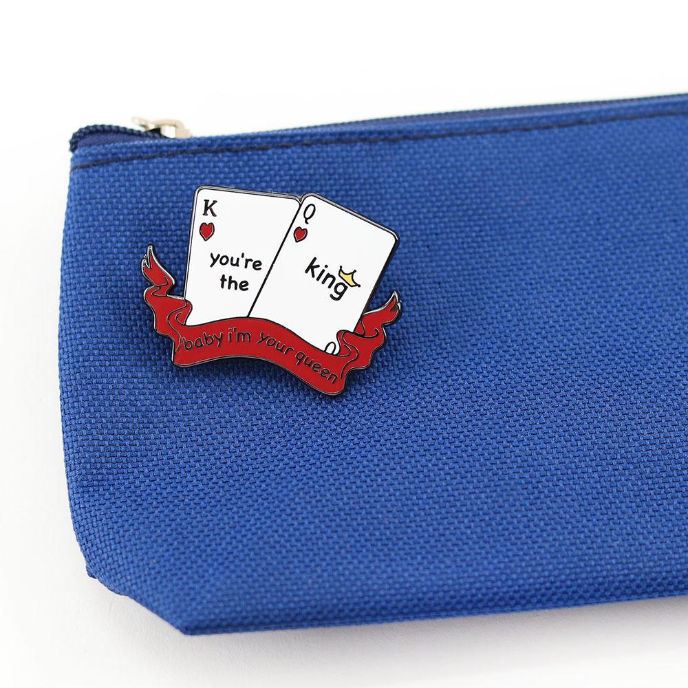 King and Queen Playing Card Enamel Pin Set for Couples – Romantic Backpack and Clothing Accessories