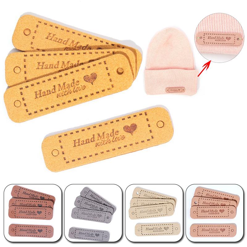 

20pcs PU Leather Handmade With Love Tags For Hat Jeans Bag Colorful Sewing Accessories