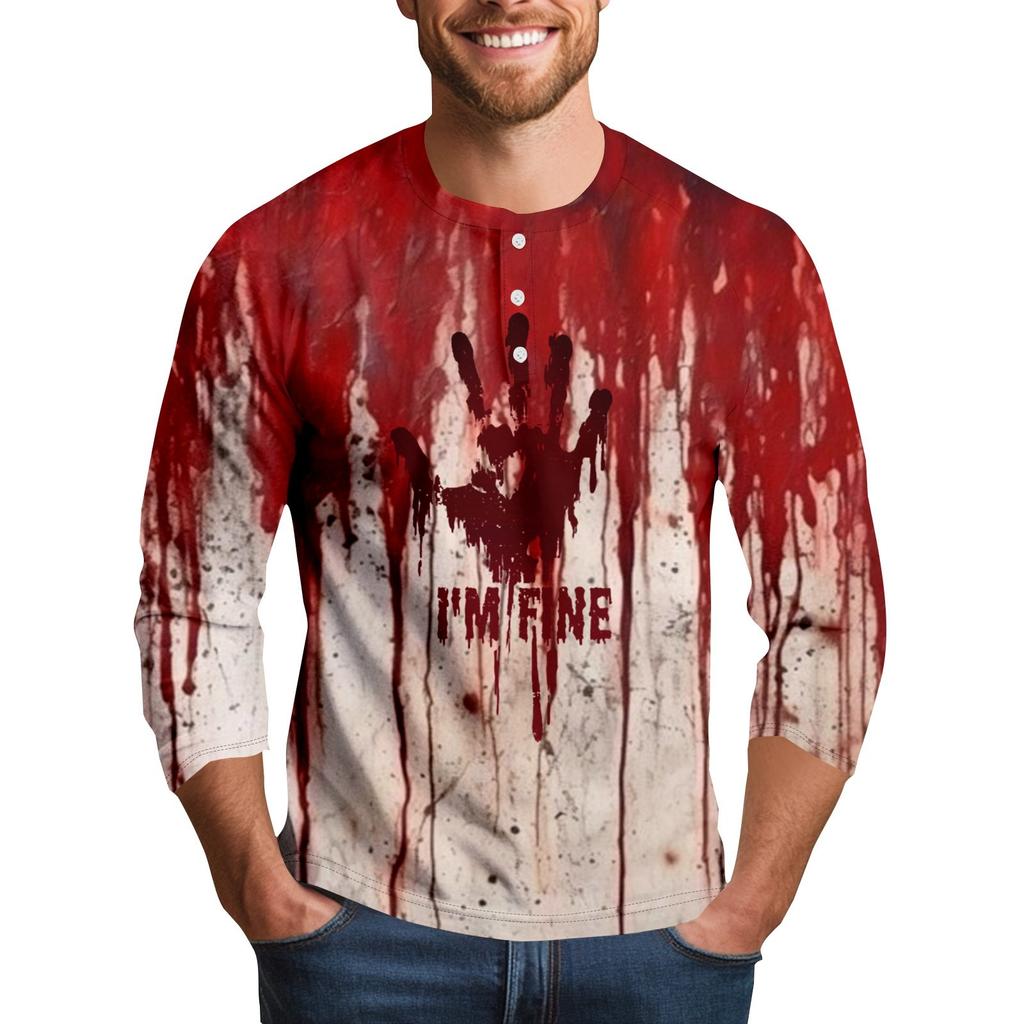 Men's Halloween Print Raglan Dralan Three-quarter Sleeve Casual Top