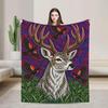 Linocut Deer Stag Fleece Blanket, Forest Wildlife Art Throw (300g Flannel)