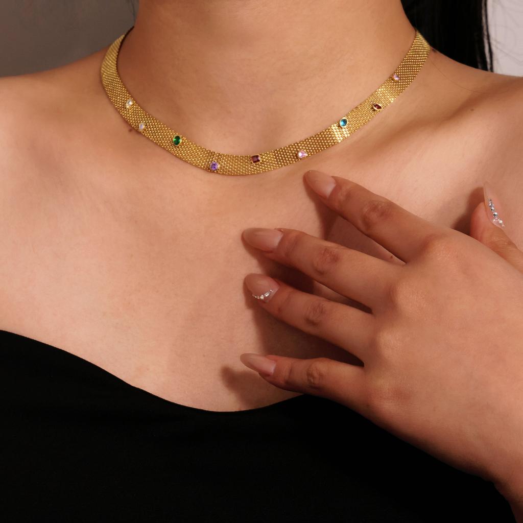 Fashion Flat Snake Mesh Chain Stainless Steel Necklace Niche Design Women'S Fashion Versatile Jewelry