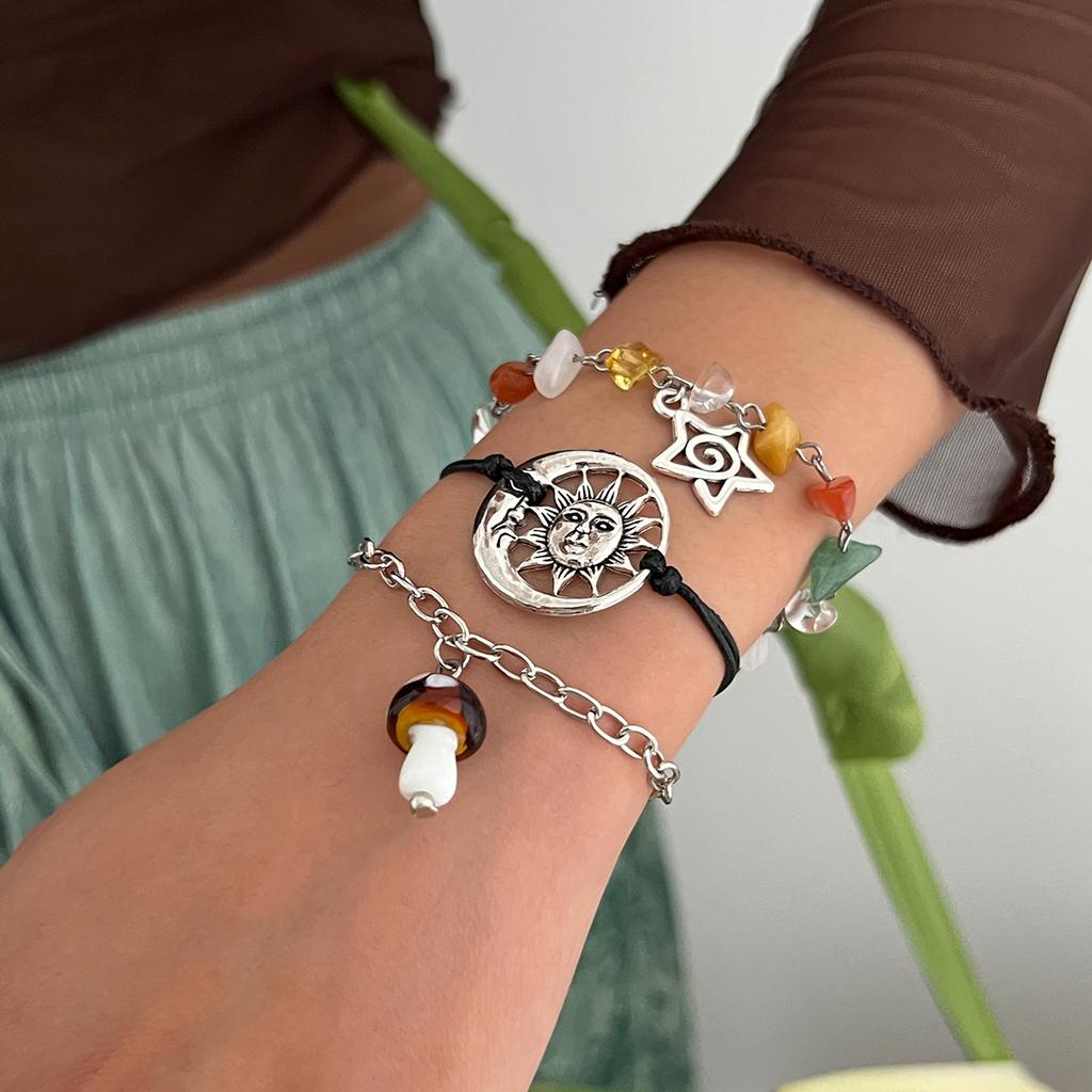 Bohemian Irregular Gravel Sun Spiral Bracelet Ethnic Style Mushroom Butterfly Pendant Charm
