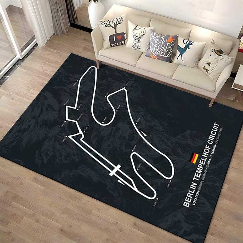 Berlin Tempelhof Circuit Track Map Non-slip Rug Suitable for Living Room and Bedroom Sofas.