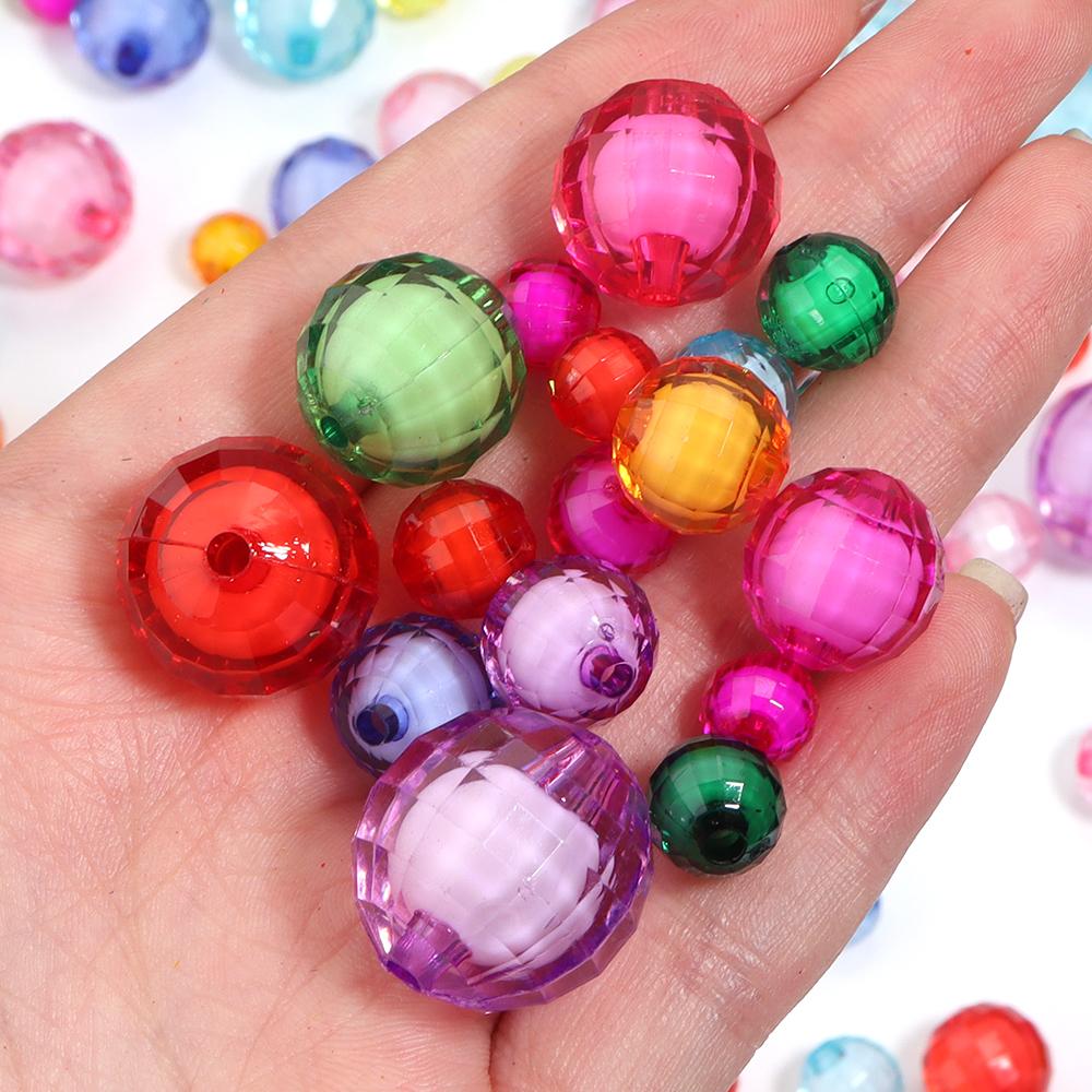 20-100pcs 8/10/12/14/16/18/20mm Faceted Acrylic Beads Mixed Color Round Loose Beads For Jewelry Making DIY Bracelets Necklace