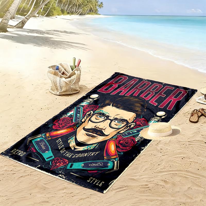 Barber shop Print Beach Towel, Large Soft Quick Dry Towel for Beach Camping Swimming