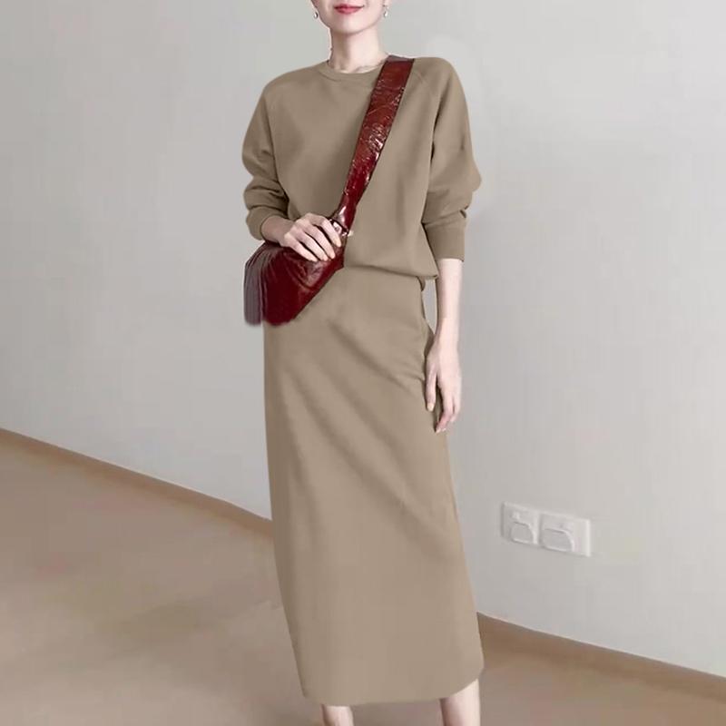 

ZANZEA Женский пуловер, толстовка и юбка, повседневный комплект из двух предметов 4XL хаки