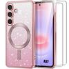 Hülle für Samsung Galaxy A37 5G, mit Magnetkreis - Glitzerndes Pink - 2 Gehärtete Gläser