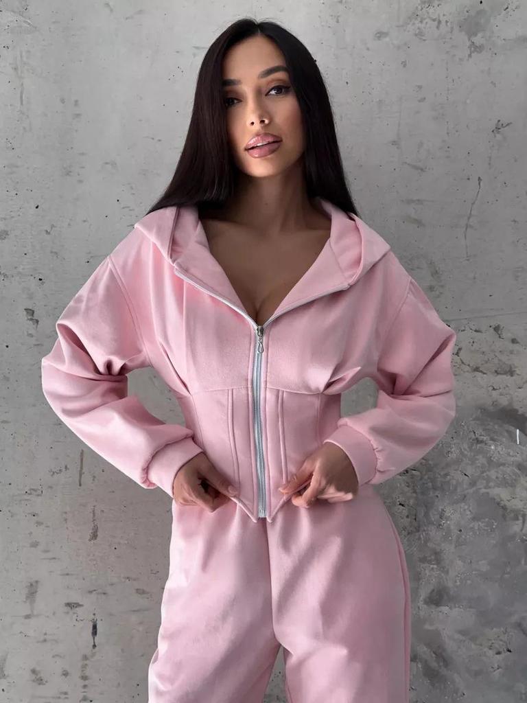 Olivgrüner Kapuzen-Reißverschluss-Romper-Jumpsuit