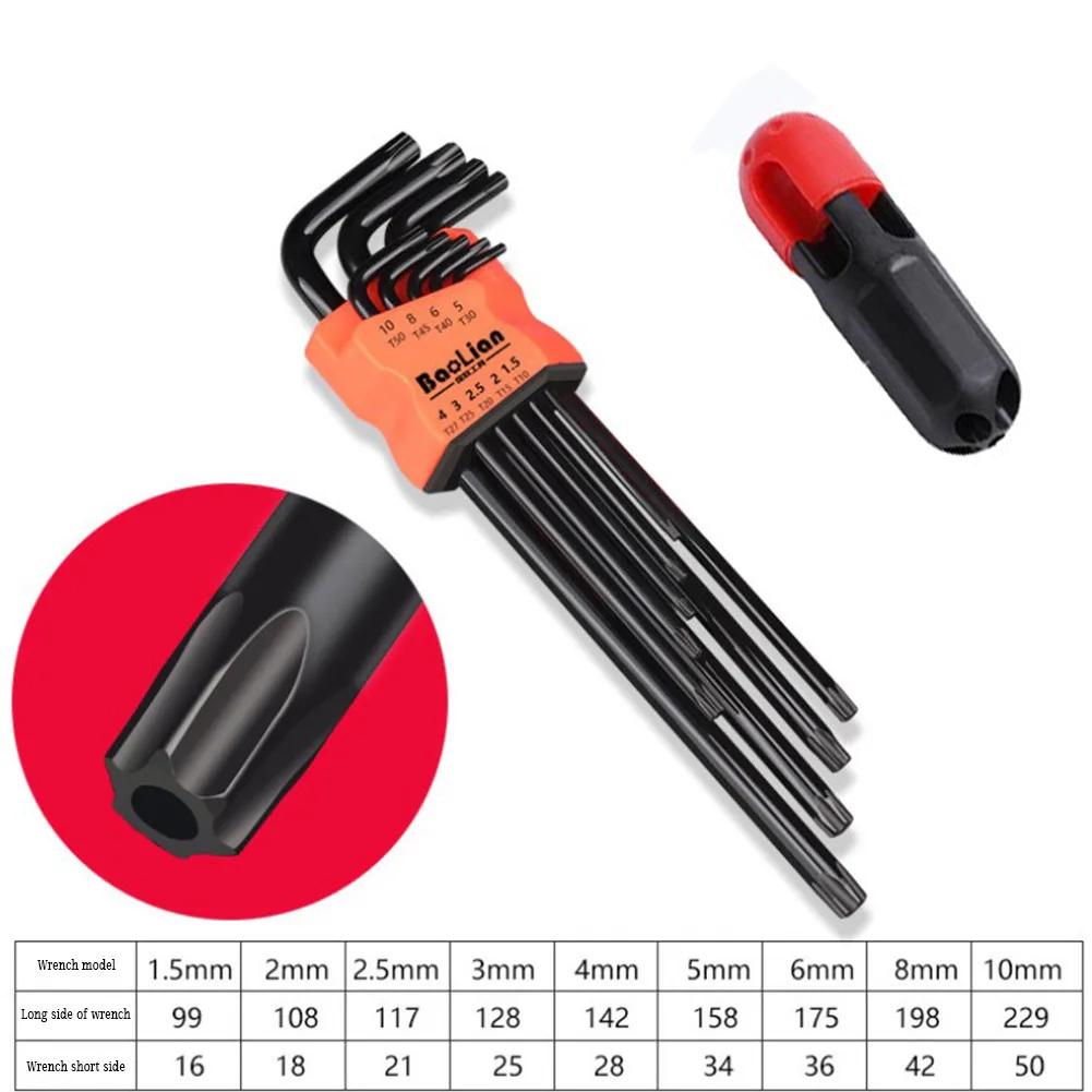 9Pcs Hex Wrench Set Allen Wrench Tool Square Wrench Torx Inner Hexagonal Long Ball End L Key 1.5 - 10mm With T-handle