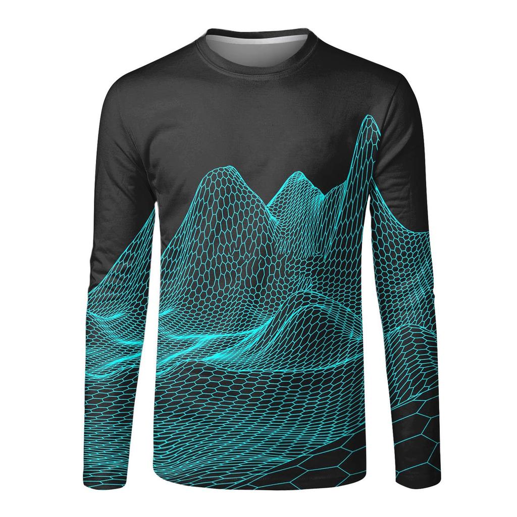 Men's Fashion Casual Printed Long Sleeve O-Neck Shirts Tops Blouse