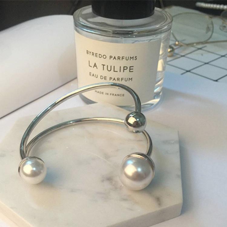 Temperament  Jewelry Wind Punk Wind Metal Size Pearl Opening Bracelet and Ring Set Accessories