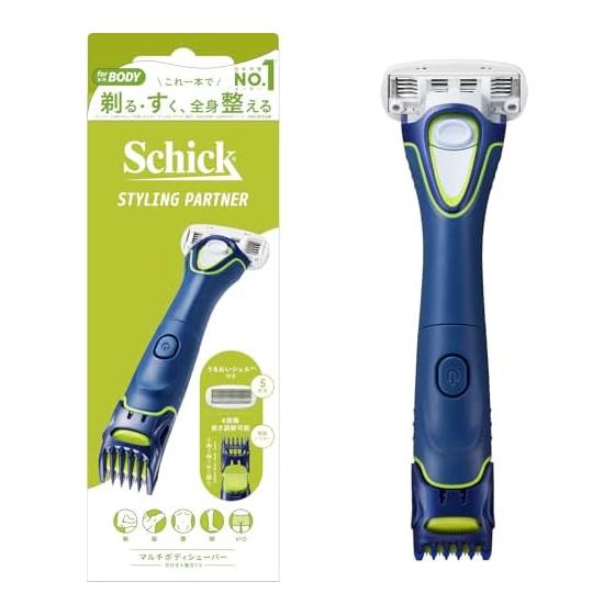 Schick Физический мультитриммер для тела с держателем на 5 лезвий (с лезвием + 1 сменное лезвие) Триммер с защитой для кожи vio Мужская синяя бритва