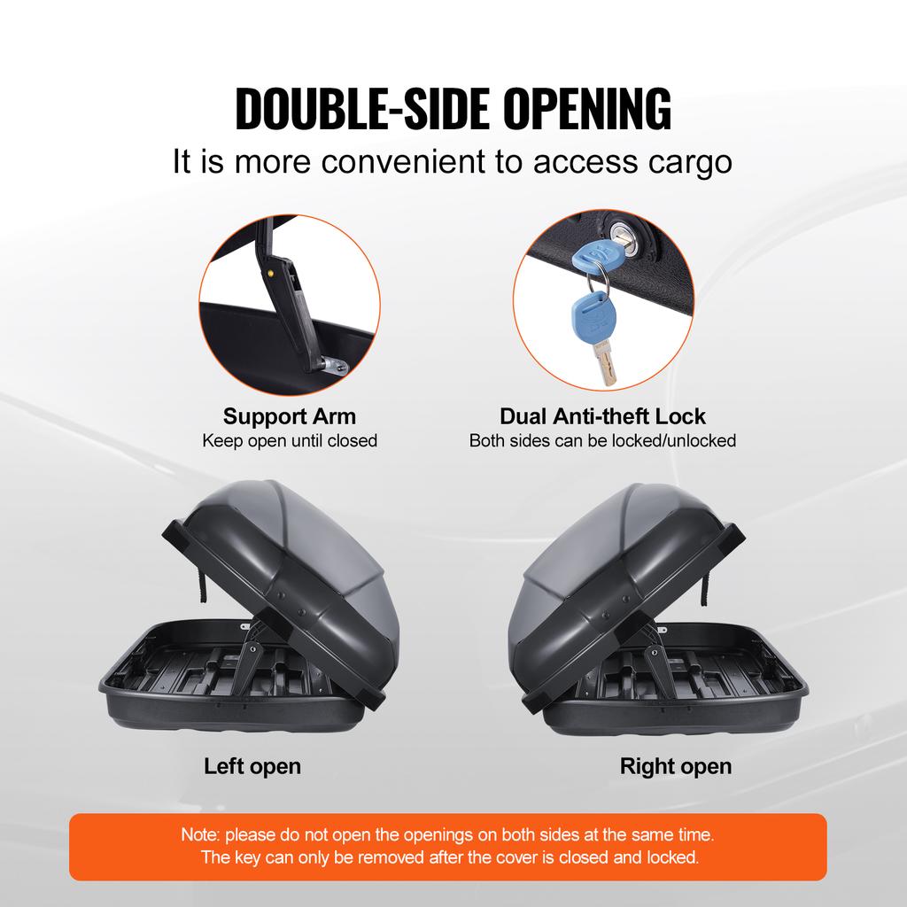 SucceBuy Rooftop Cargo Carrier Roof Cargo Box ABS Hard Shell Roof Box with Dual-Sided Opening and 2 Reinforced Strap Aerodynamic
