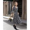 Demana Women's Winter Elegant Tie-Dye Print Flared Sleeve A-line Dress