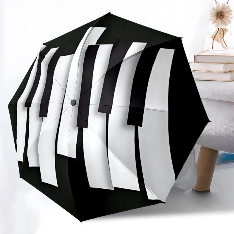 1pc Piano Keys Automatic Folding Umbrella - Compact 8-Rib Design, Durable Plastic & Iron, Lightweight for Outdoor Daily Use088