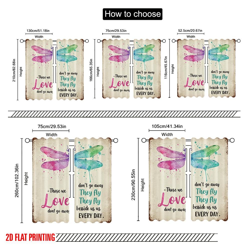 2pcs 2D flat printing Curtain Dragonfly Love Fly Beside Us 100% Polyester Without Electricity Festive Wall Decor for Yard &